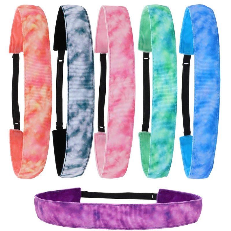 FROG SAC Headbands for Girls - 6 Adjustable No Slip Head Bands for Kids, Athletic Sport Hair Bands for Women, Stretch Elastic Headband, Fabric Hair Accessories for Children (Tie Dye 2) - Image 1
