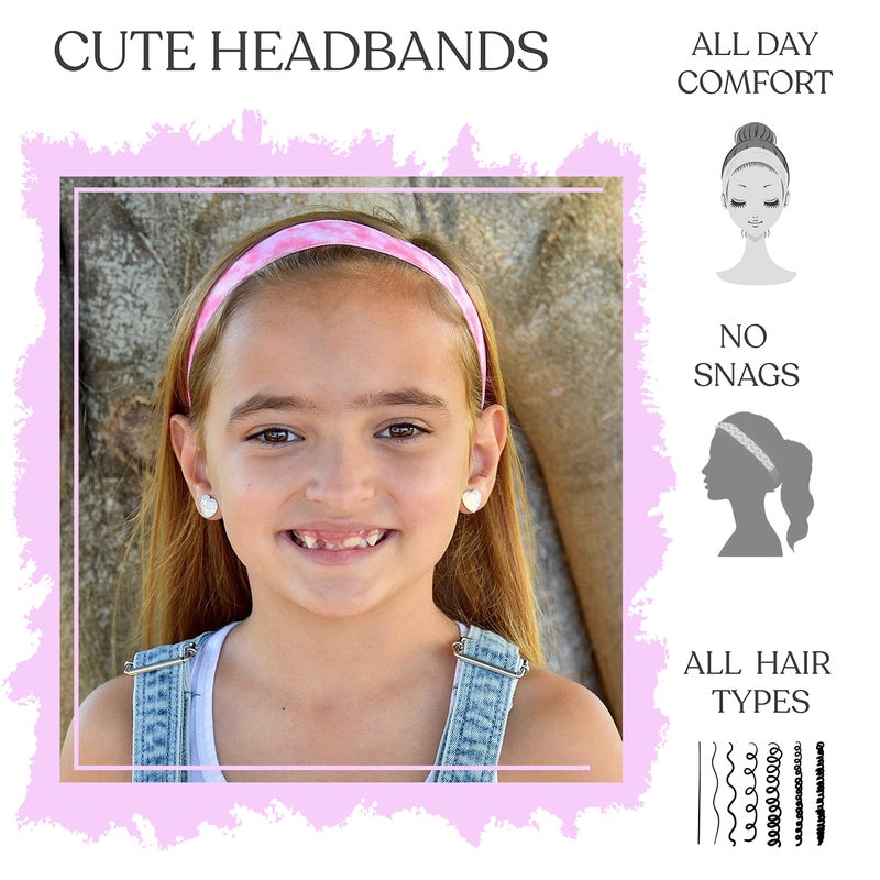 FROG SAC Headbands for Girls - 6 Adjustable No Slip Head Bands for Kids, Athletic Sport Hair Bands for Women, Stretch Elastic Headband, Fabric Hair Accessories for Children (Tie Dye 2) - Image 3