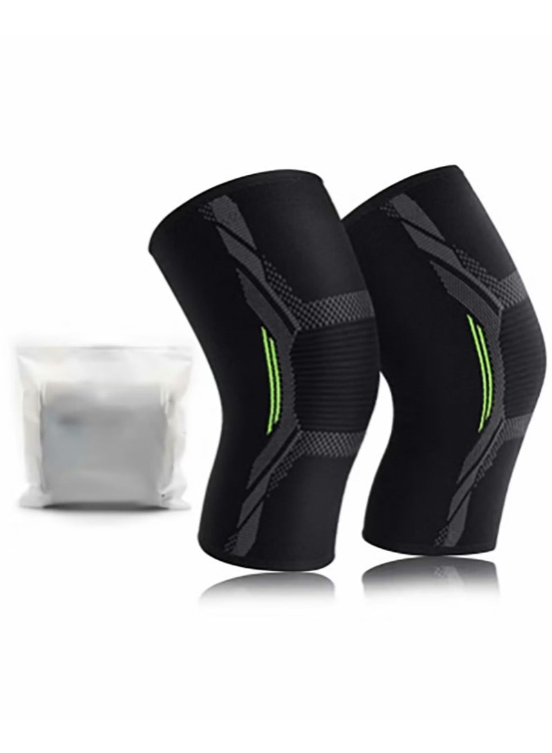 Bukela Knee Brace, 2 Pcs Knee Support Brace for Men & Women, Knee Compression Sleeve for Running, Pain Relief (Size XL, Black Green) - Image 1