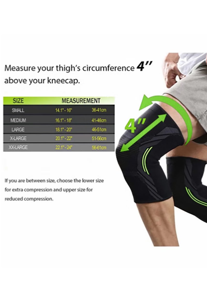 Bukela Knee Brace, 2 Pcs Knee Support Brace for Men & Women, Knee Compression Sleeve for Running, Pain Relief (Size XL, Black Green) - Image 3