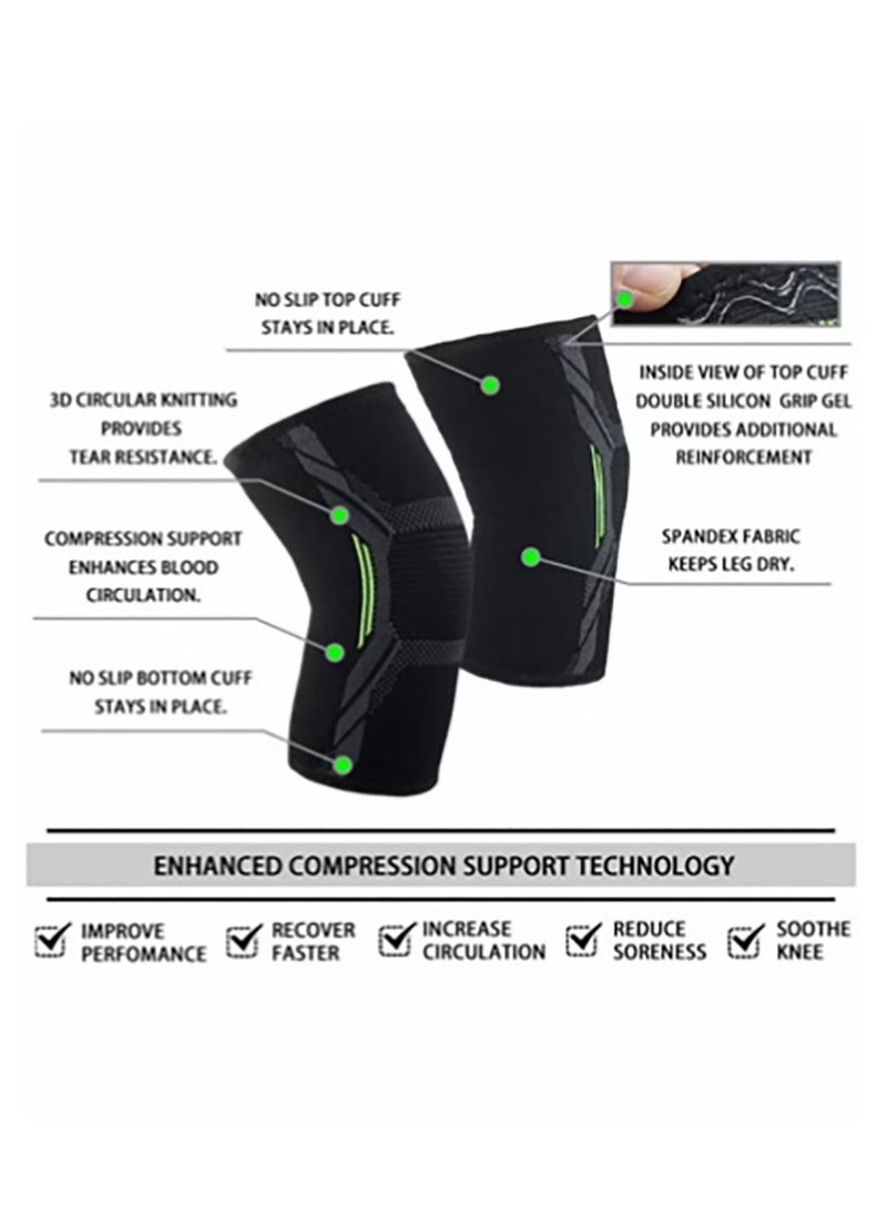Bukela Knee Brace, 2 Pcs Knee Support Brace for Men & Women, Knee Compression Sleeve for Running, Pain Relief (Size XL, Black Green) - Image 4