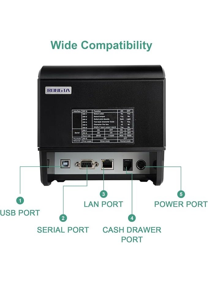 Rongta Kitchen Restaurant POS Printer RP850P, 80mm Thermal Receipts Printer with Auto Cutter, USB Serial Ethernet for ESC/POS, Support Windows - Image 3