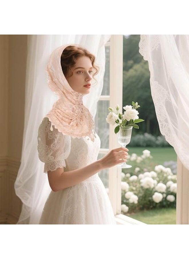 Mantilla كاثوليكية كنيسة الحجاب, 3pcs كتلة الحجاب المثلث, الدانتيل تول كاتدرائية رأس تغطية, زهرة الوشاح تغطية, اللاتينية حزام الرأس لعرابات العراس, الأبيض والأسود والوردي - Image 4