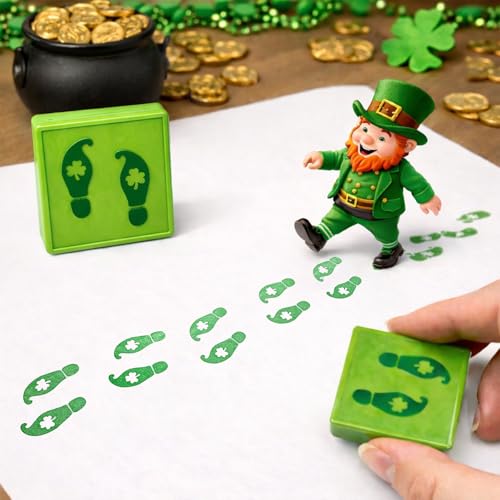 Ldmfcpa St. Patrick’s Day Leprechaun Footprints Self-Inking Rubber Stamp – Mini Green Elf Feet Shamrock Stamp for Leprechaun Trap, DIY Crafts, Journals & Holiday Decorations - Image 4