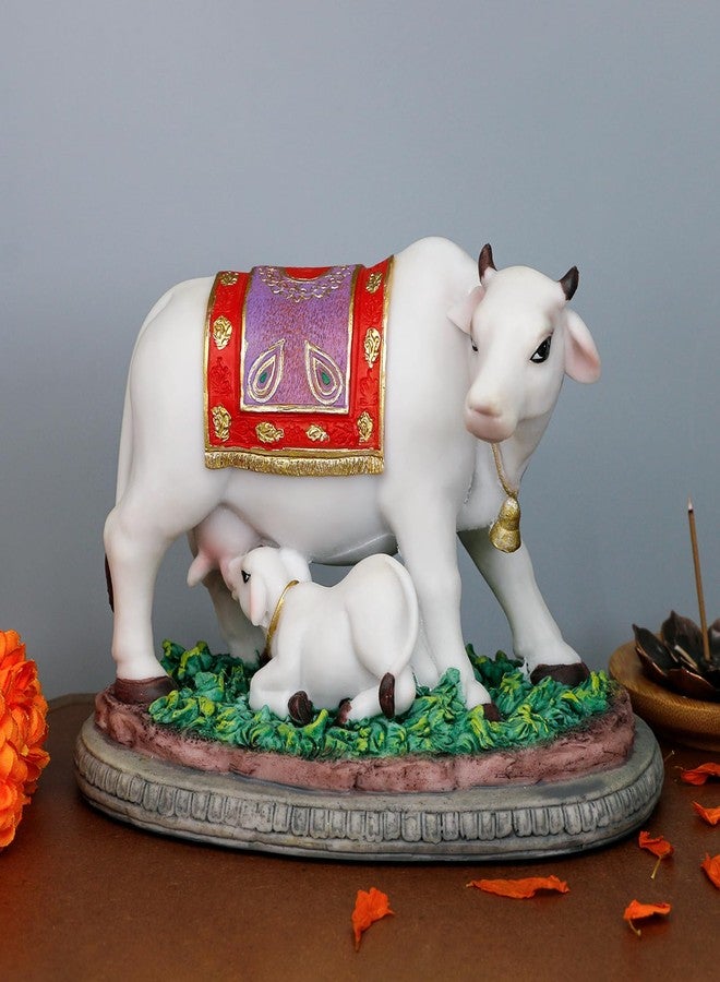 BangBangDa Hindu God Kamdhenu Cow with-Calf - 6.7”L Indian Idol Cow Murti Ideal Gift for Indian Family Friend Birthday Diwali Housewarming Wedding Home Temple Mandir Altar Pooja Item - Image 2