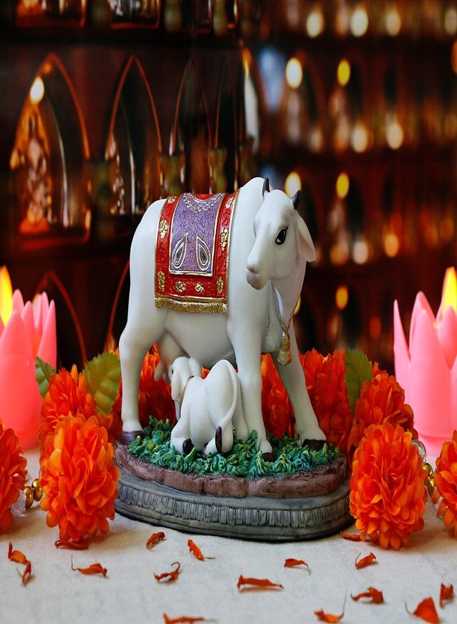 BangBangDa Hindu God Kamdhenu Cow with-Calf - 6.7”L Indian Idol Cow Murti Ideal Gift for Indian Family Friend Birthday Diwali Housewarming Wedding Home Temple Mandir Altar Pooja Item - Image 3