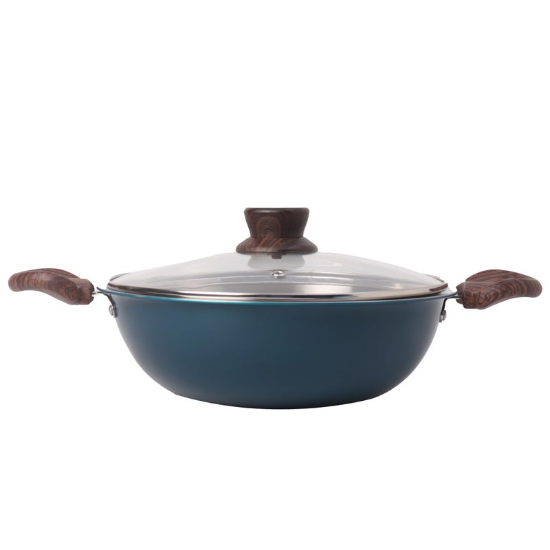 The Better Home 2.5mm Triply Kadai (2.6L-24cm) with Glass Lid | Tryply SS Kadai With Heavy Bottom | Gas & Induction Kadhai For Deep Frying | Karahi For Kitchen | Triply Stainless Steel Cookware (Blue) - Image 1