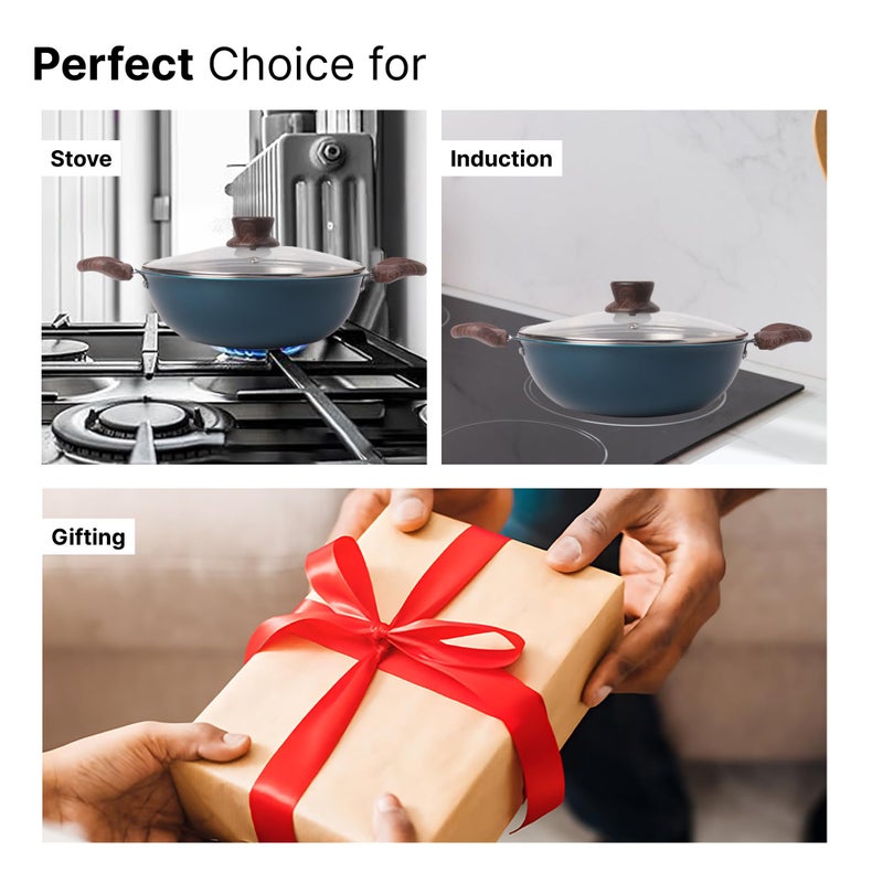 The Better Home 2.5mm Triply Kadai (2.6L-24cm) with Glass Lid | Tryply SS Kadai With Heavy Bottom | Gas & Induction Kadhai For Deep Frying | Karahi For Kitchen | Triply Stainless Steel Cookware (Blue) - Image 5