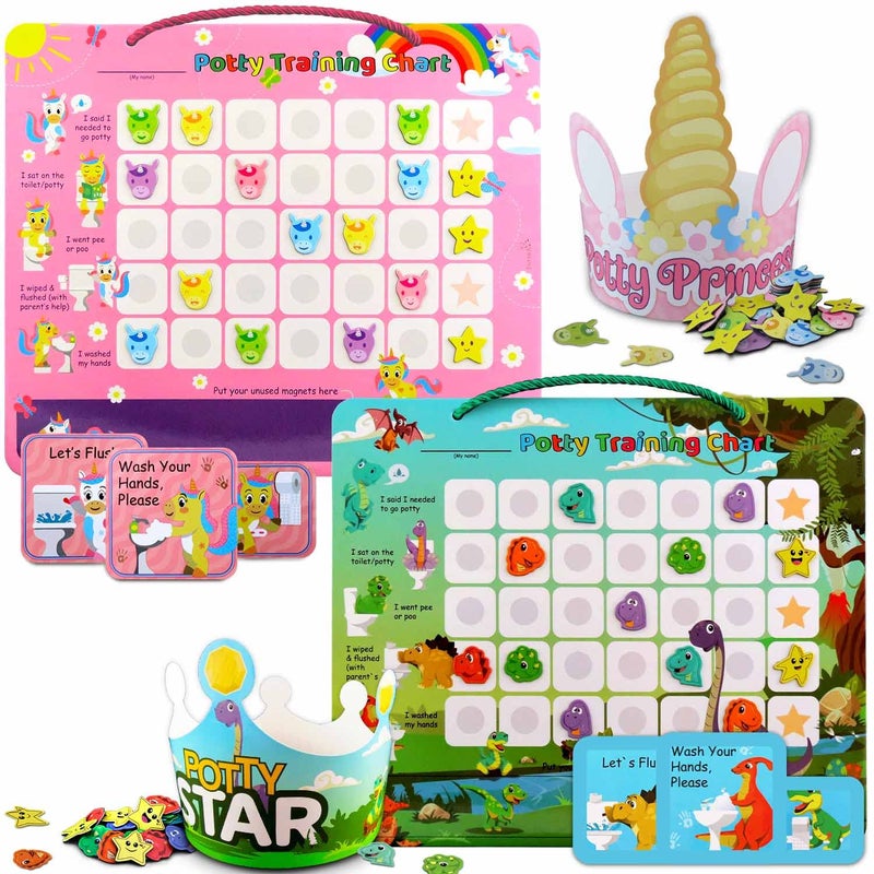 بوتسكا Bundle Dino  Unicorn Potty Training Chart for Toddler, Sticker Chart for Kids Potty Training, A Reward Chart for Kids, Reward Sticker Chart Kids Toilet Training, Potty Chart for Boys  Girls - Image 1