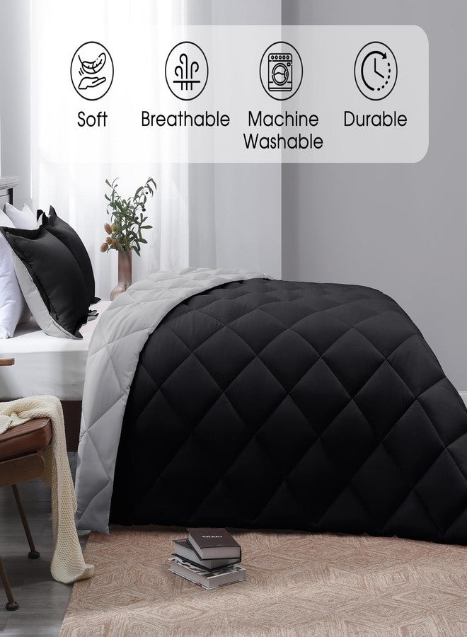 Basic Beyond California King Comforter Set - Black Comforter Set California King, Reversible California King Bed Comforter Set for All Seasons, Black/Grey - Image 2