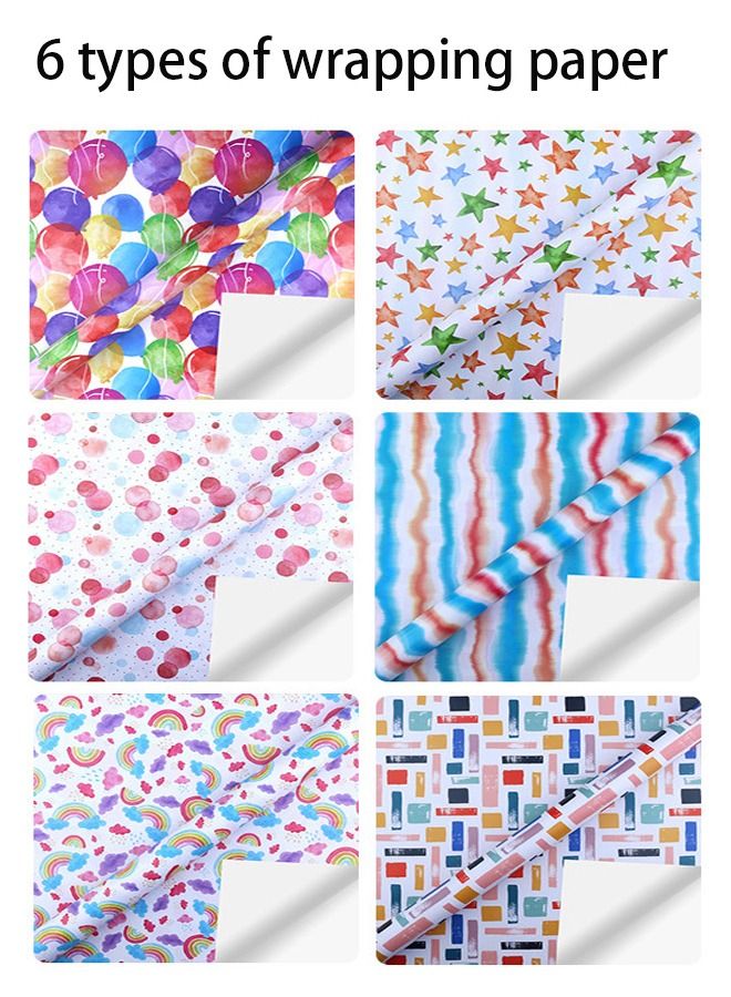 8-Piece Set Wrapping Paper,Wrapping Paper Set includes Ribbon and Coated Wrapping Paper Used to Wrap Gifts for Important Family and Friends in Birthday Party Wedding All Occasion - 50x70cm - Image 2