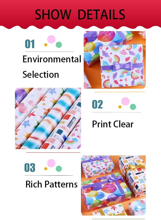 8-Piece Set Wrapping Paper,Wrapping Paper Set includes Ribbon and Coated Wrapping Paper Used to Wrap Gifts for Important Family and Friends in Birthday Party Wedding All Occasion - 50x70cm - Image 3