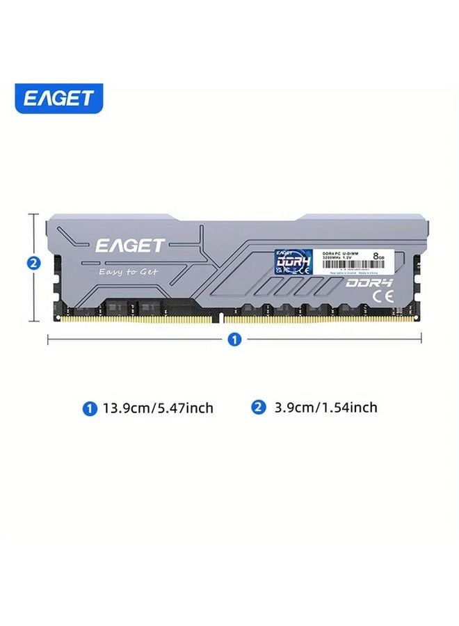 Eaget 8GB Silvery White DDR4 3200MHz Desktop RAM Heatsink Gaming AMD Intel - Image 3