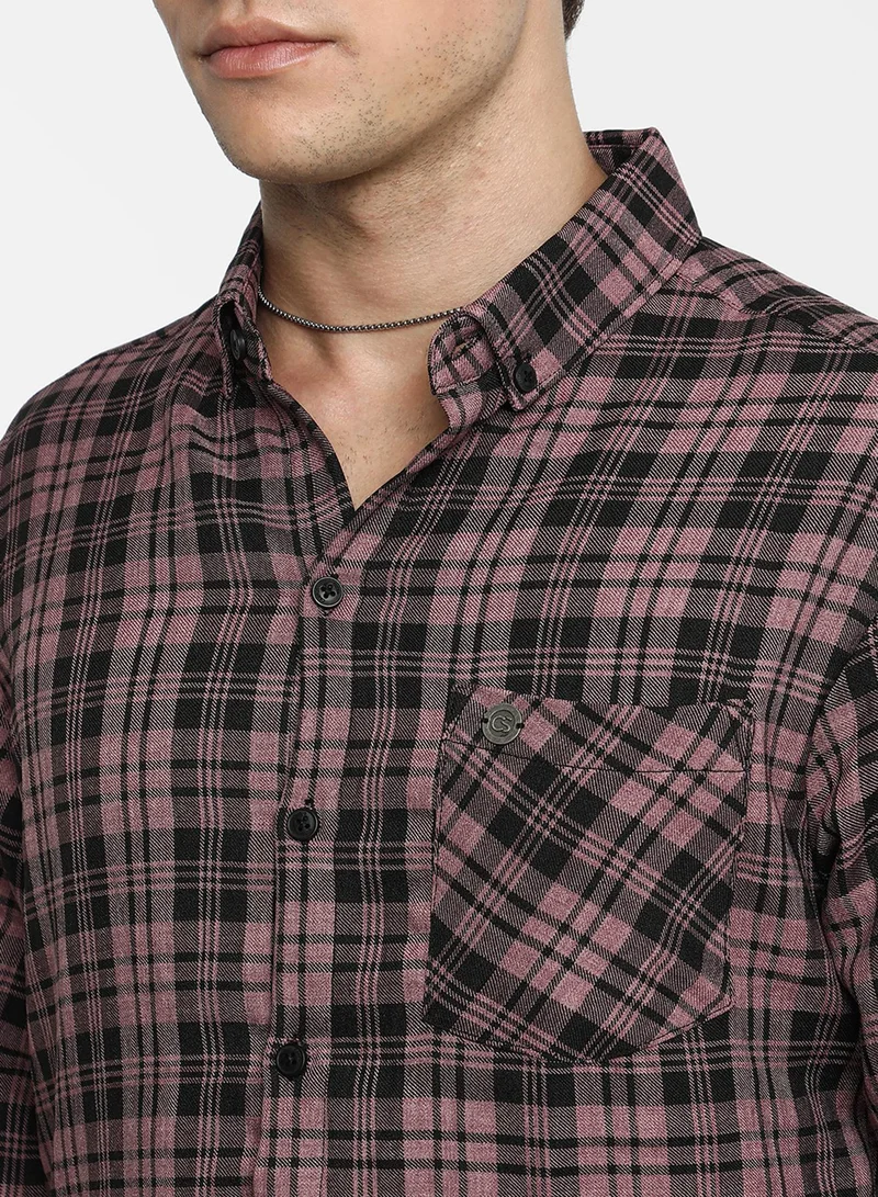 كامبوس سوترا Men's Mauve Pink & Charcoal Black Tartan Plaid Shirt