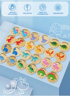 GROIC Wooden Memory Matching Game, 24PCS Dinosaurs Matching Wooden Cards, Kids Memory Game, Find the Same Dinosaurs Memory Cognitive Training Observation Puzzle Game  - Image 2