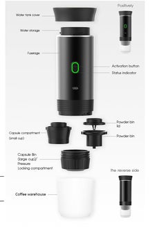 XiuWoo Portable Electric Coffee Machine Self-Heating Espresso Machine, Car Mini Coffee Machine, Compatible with Coffee Capsules and Coffee Powder Box, Rechargeable Hand Coffee Machine for Hiking, Camping, Office  - Image 4