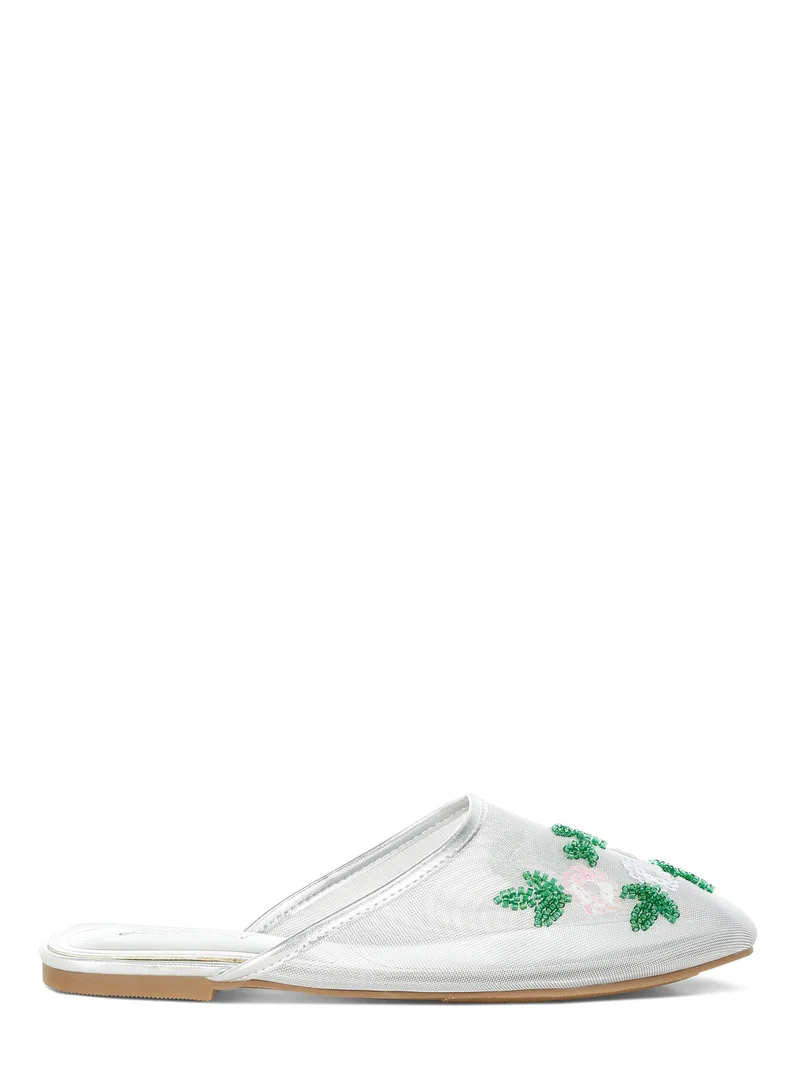 London Rag Mesh Sequin Beaded Mules in Silver