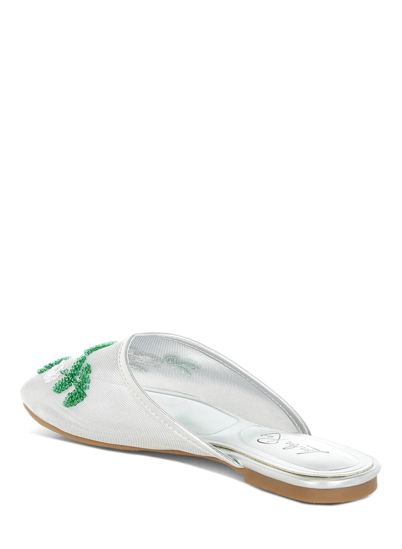 London Rag Mesh Sequin Beaded Mules in Silver