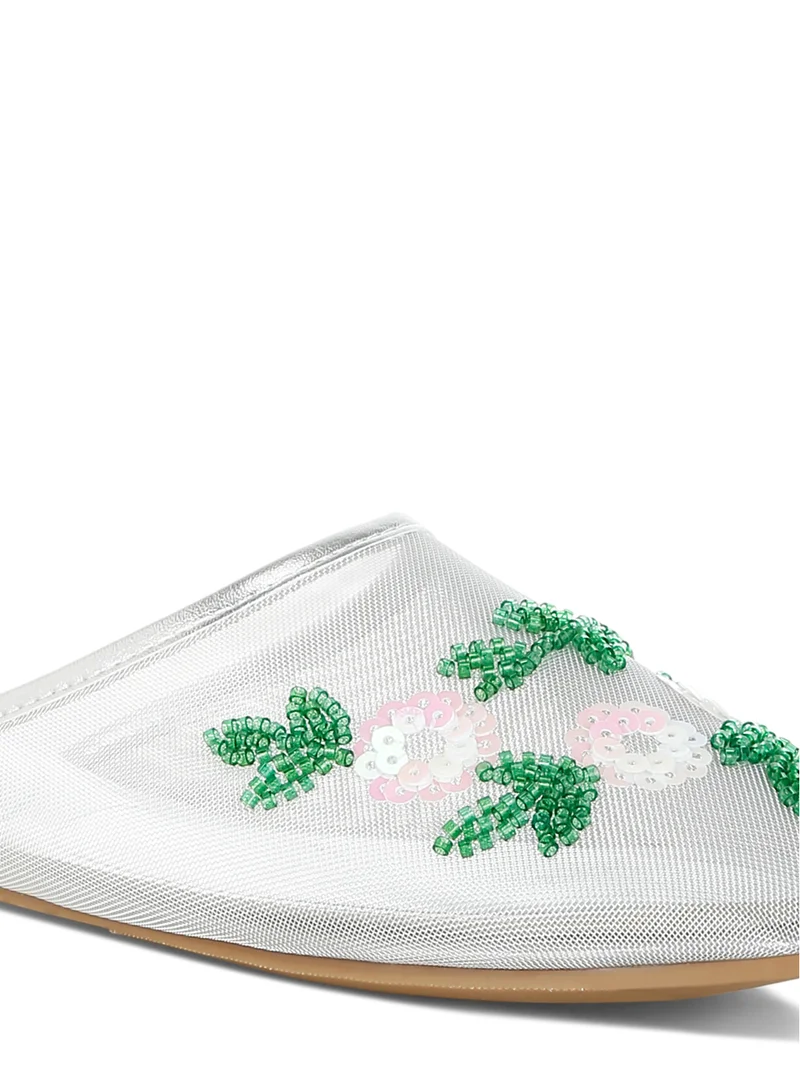 London Rag Mesh Sequin Beaded Mules in Silver
