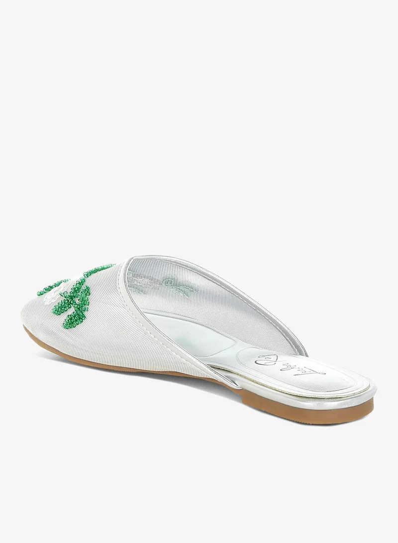 London Rag Mesh Sequin Beaded Mules in Silver