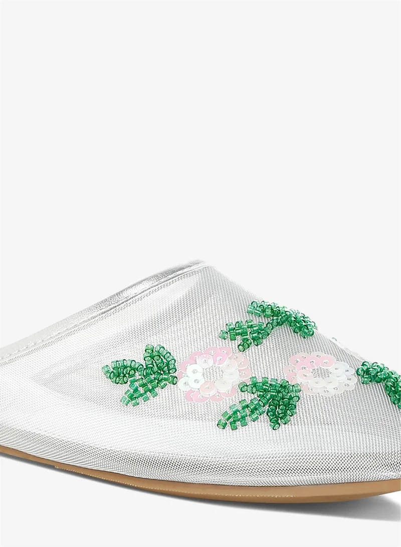 London Rag Mesh Sequin Beaded Mules in Silver