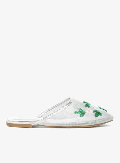 London Rag Mesh Sequin Beaded Mules in Silver