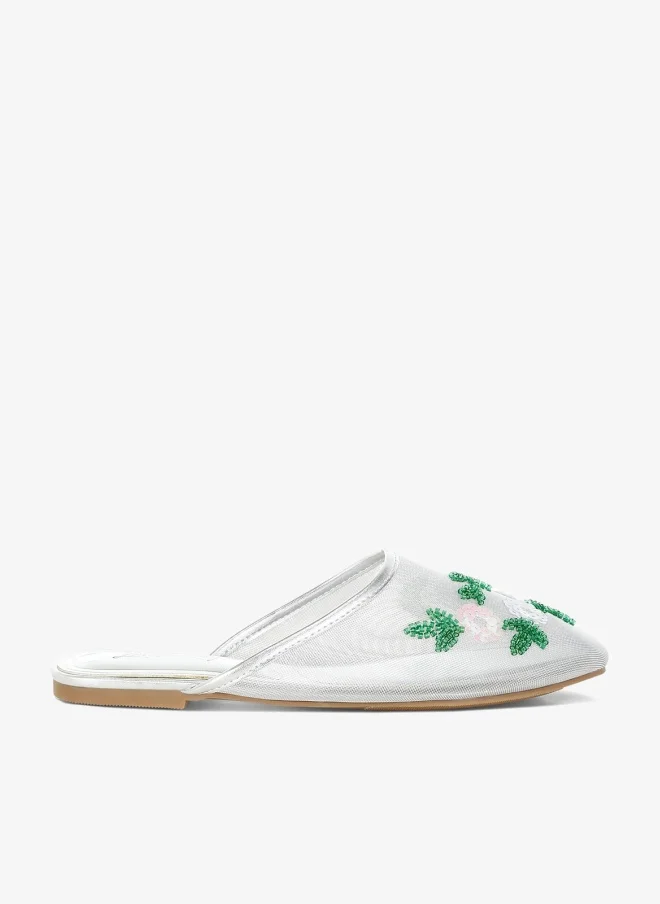 London Rag Mesh Sequin Beaded Mules in Silver