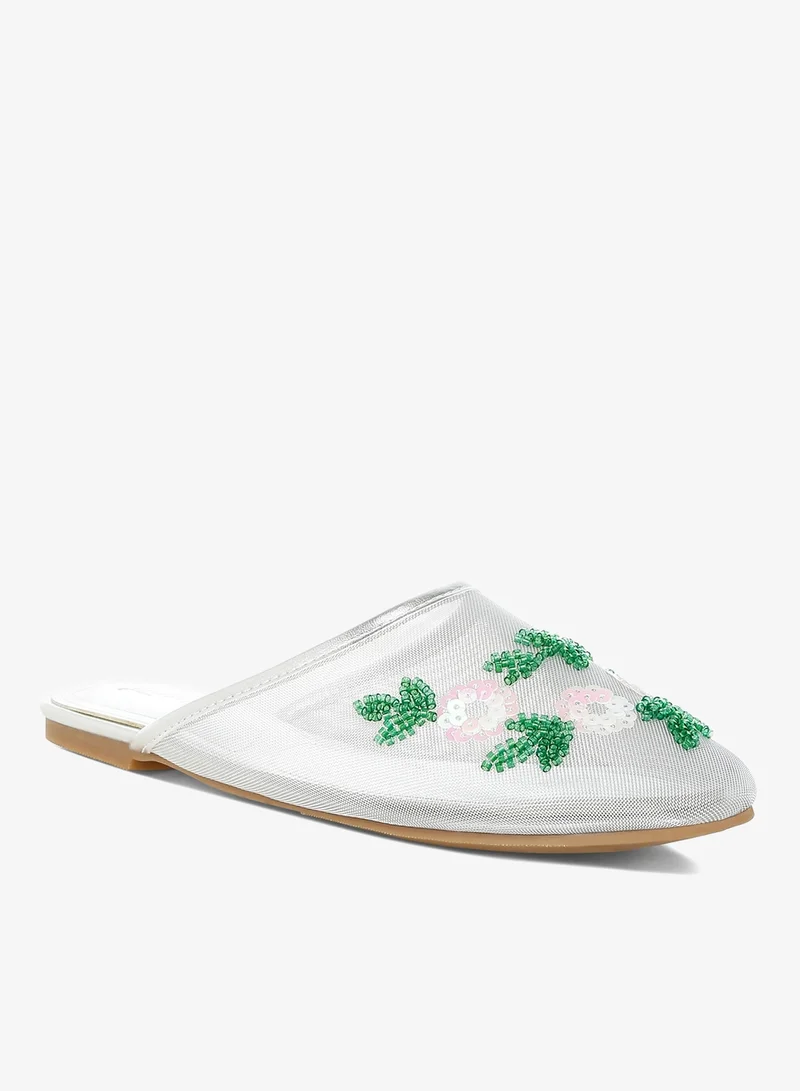 London Rag Mesh Sequin Beaded Mules in Silver