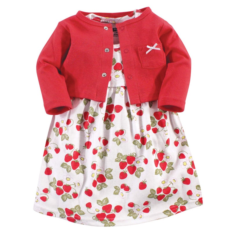 hudson baby Hudson Baby Girls Cotton Dress and Cardigan Set Strawberries 03 Months 