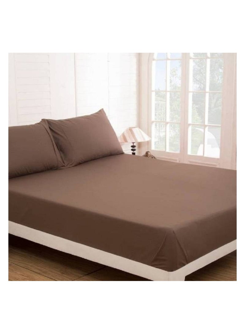 Cotton Bed Sheet Set - 240x235 Cm –5 Pcs -brown - Image 1