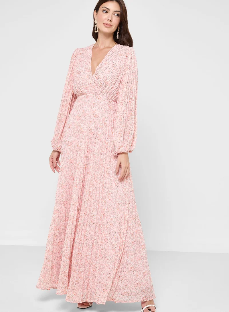 boohoo Floral Print Pleated Dress
