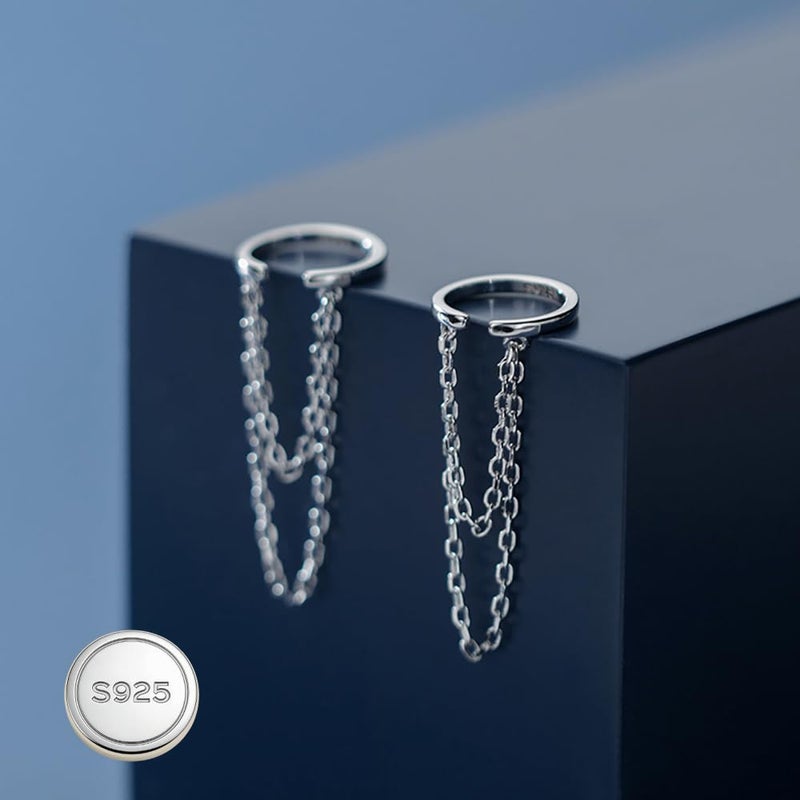 Reffeer Solid 925 Sterling Silver Minimalist Cuff Earrings Chain for Women Teens Cartilage Wrap Earrings Helix Cuffs (A-Silver) - Image 4