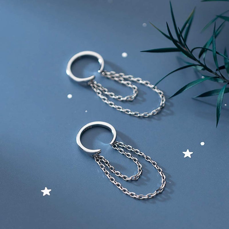 Reffeer Solid 925 Sterling Silver Minimalist Cuff Earrings Chain for Women Teens Cartilage Wrap Earrings Helix Cuffs (A-Silver) - Image 5