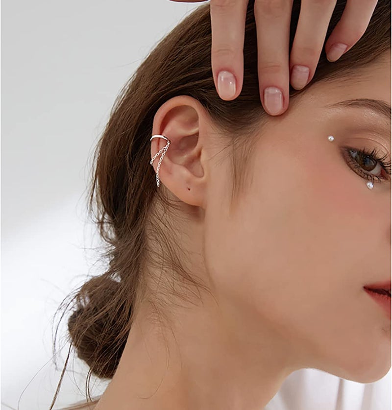 Reffeer Solid 925 Sterling Silver Minimalist Cuff Earrings Chain for Women Teens Cartilage Wrap Earrings Helix Cuffs (A-Silver) - Image 3