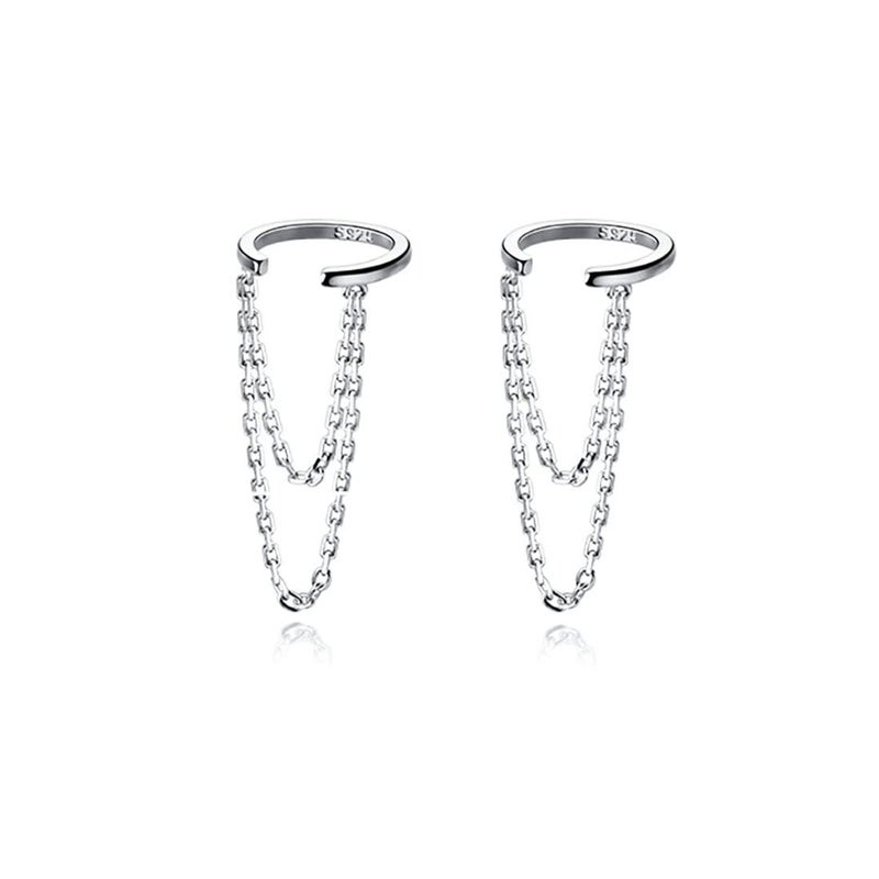 Reffeer Solid 925 Sterling Silver Minimalist Cuff Earrings Chain for Women Teens Cartilage Wrap Earrings Helix Cuffs (A-Silver) - Image 1