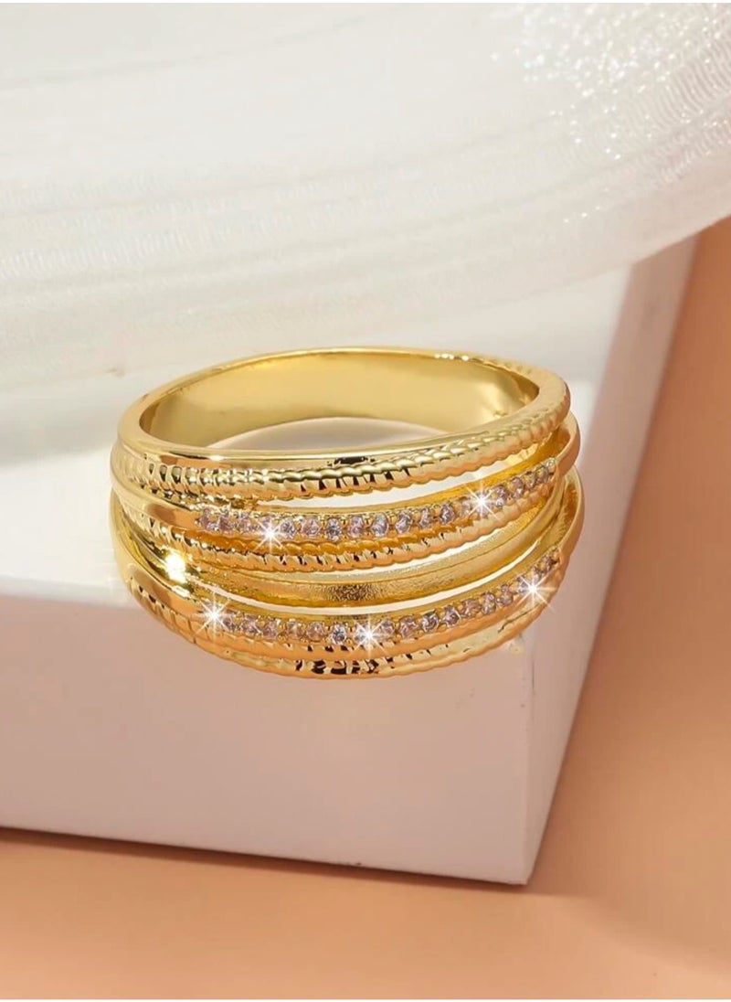 sixtyfour Elegant Gold Plated Cubic Zirconia Ring For Women Size 7  - Image 1