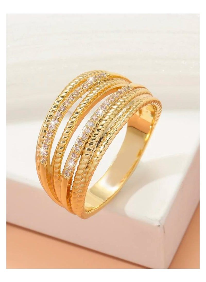 sixtyfour Elegant Gold Plated Cubic Zirconia Ring For Women Size 7  - Image 3