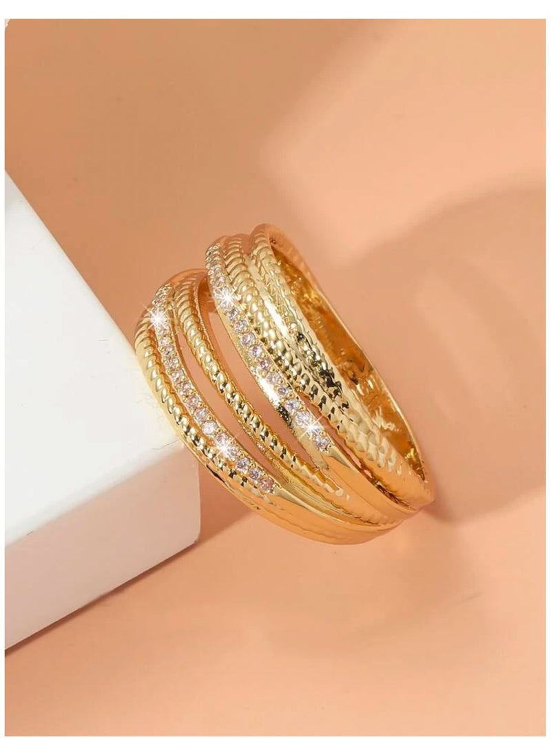 sixtyfour Elegant Gold Plated Cubic Zirconia Ring For Women Size 7  - Image 2