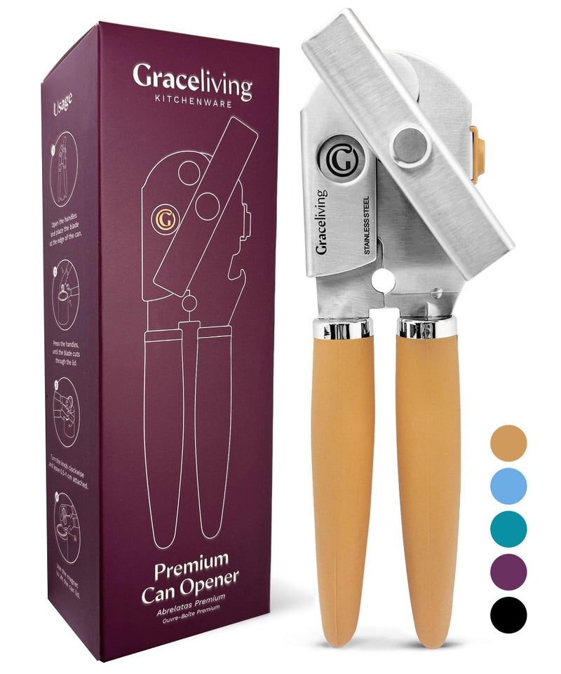 Graceliving Premium Multifunction Magnetic Manual Can Opener and Bottle Opener, Heavy Duty Stainless Steel Sharp Cutting Blade and Oversized Easy Turn Knob, Soft-Touch Handle, Kitchen Use (Orange) - Image 1