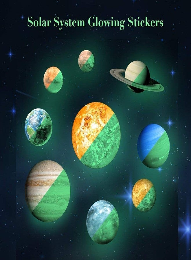 LiveGallery 9pcs Removable Glow in The Dark Planet Wall Stickers Sun Earth and so on Glowing Planets Wall Decals Peel Stick Art Decor for Walls Ceiling Kids Bedroom Living Room Nursery Girls and Boys - Image 2