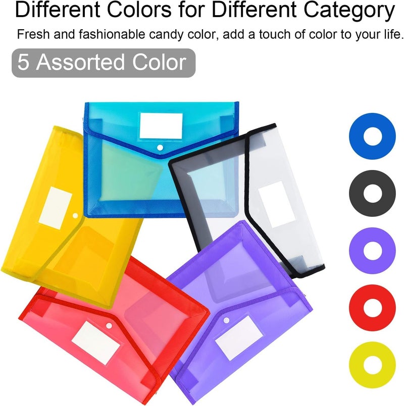 ANG Pack of 5 Transparent Poly-Plastic A4/Foolscap File Holder for Documents | File Storage Bag with Snap Button | Certificate File Folder Organizer - Image 3