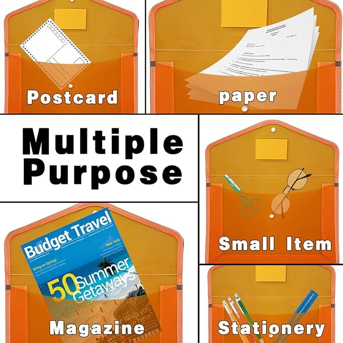 ANG Pack of 5 Transparent Poly-Plastic A4/Foolscap File Holder for Documents | File Storage Bag with Snap Button | Certificate File Folder Organizer - Image 4