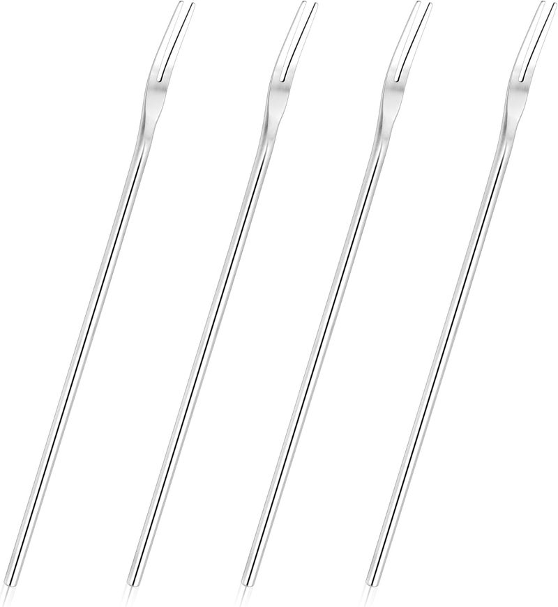 luvtree 4-Pack 8.7" Stainless Steel 2-Tine Pickle Forks – Long Handle Cocktail, Olive, Appetizer, Fruit, Dessert, Salad & Seafood Forks – Ideal for Jar, Buffet, Bar, Kitchen & Party – Dishwasher Safe - Image 1