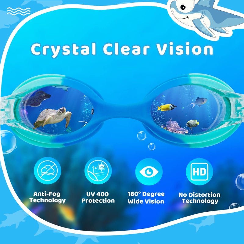 Vvinca Toddler Swim Goggles, 2 Packs Kids Goggles with Fabric Strap Cover No Tangle Hair, Clear View Anti-Fog Leakproof Water Pool Swimming Goggles for Girls Boys Little Swimmer Age 3-8 - Image 2
