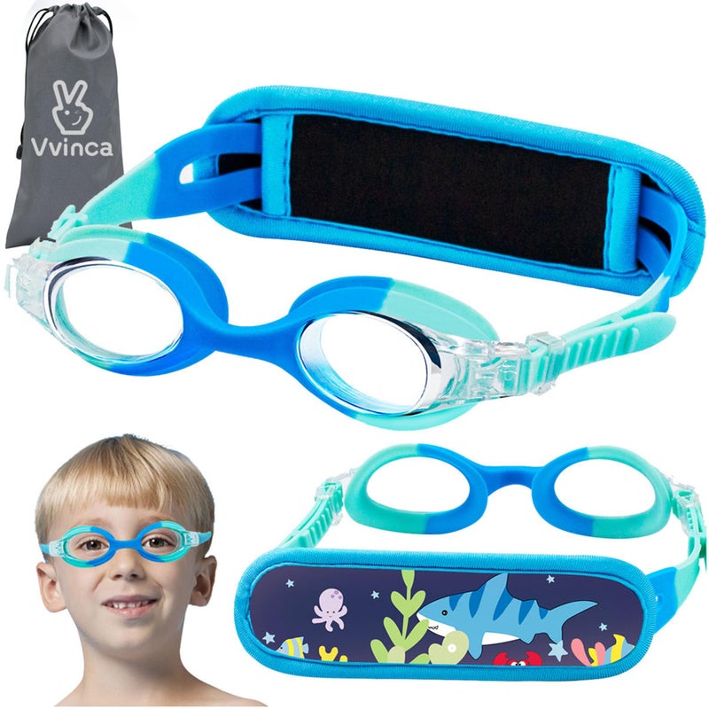 Vvinca Toddler Swim Goggles, 2 Packs Kids Goggles with Fabric Strap Cover No Tangle Hair, Clear View Anti-Fog Leakproof Water Pool Swimming Goggles for Girls Boys Little Swimmer Age 3-8 - Image 1