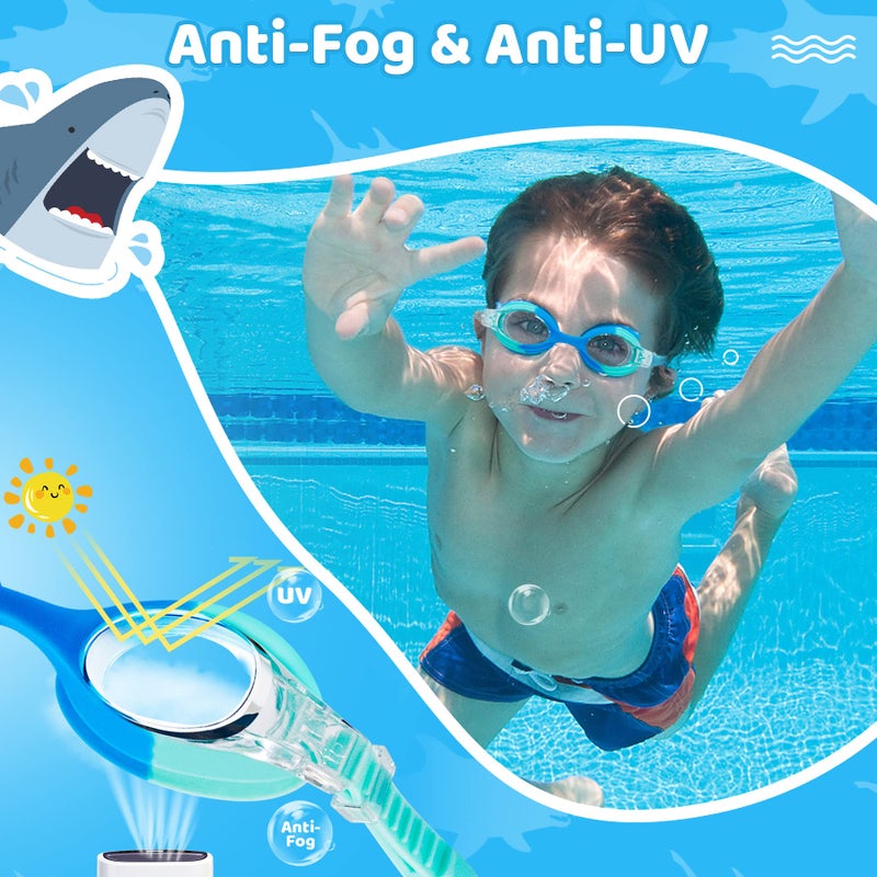Vvinca Toddler Swim Goggles, 2 Packs Kids Goggles with Fabric Strap Cover No Tangle Hair, Clear View Anti-Fog Leakproof Water Pool Swimming Goggles for Girls Boys Little Swimmer Age 3-8 - Image 3