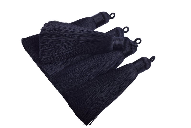 KONMAY 10pcs 3.4''(8.5cm) Handmade Imitation Silk Tassels with Hanging Loop for Jewelry Making (Black) - Image 1