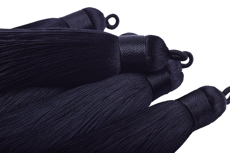 KONMAY 10pcs 3.4''(8.5cm) Handmade Imitation Silk Tassels with Hanging Loop for Jewelry Making (Black) - Image 2