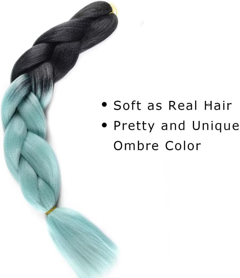 Excefore Ombre Braiding Hair, 24 Inch, 3 Pack, Heat Resistant Synthetic, Black-Light Blue - Image 5