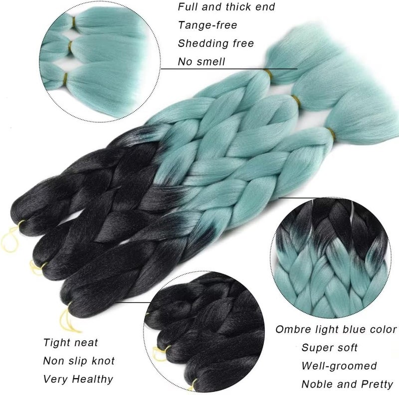 Excefore Ombre Braiding Hair, 24 Inch, 3 Pack, Heat Resistant Synthetic, Black-Light Blue - Image 2
